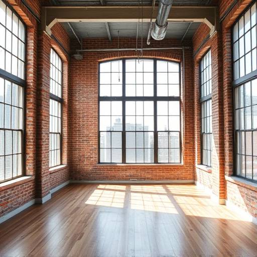 Spacious Loft Studio with large windows and exposed brick