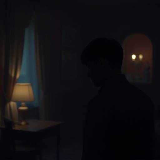 Still from a short film showing an actor in a dimly lit, atmospheric room